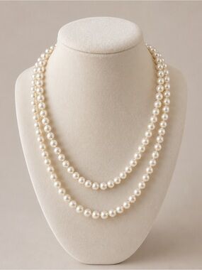 NADRI Signed Faux Pearl Long Necklace Crystal Rhinestone Clasp